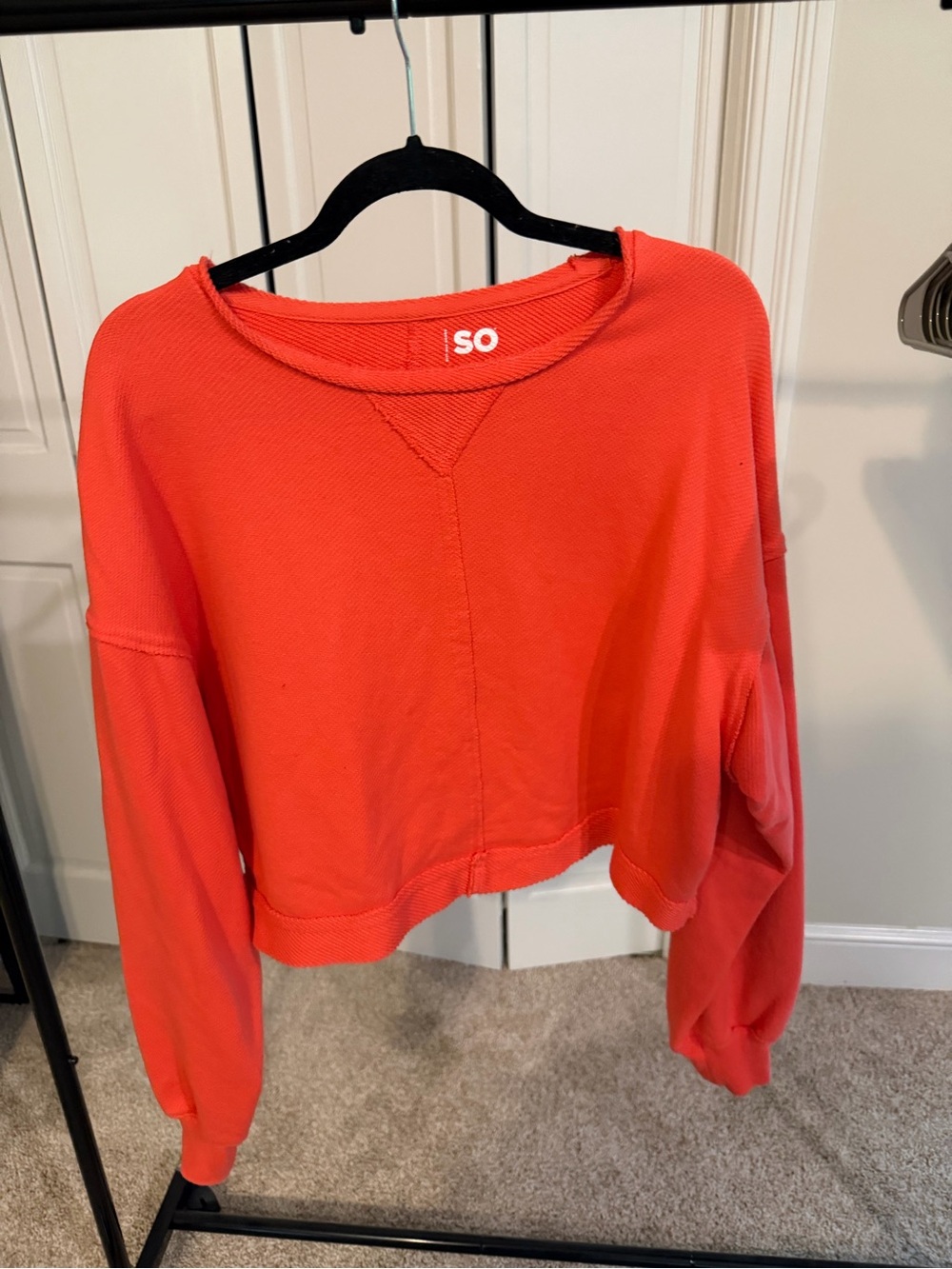 SO Bright Coral Waffle-Knit Cropped Top